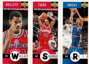 1996-97 Collector's Choice Spanish - Mini-Cards Panels #M89 / M61 / M57 Rasheed Wallace / Jerry Stackhouse / J.R. Reid Front