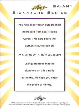 2012-13 Leaf Signature Series #BA-AN1 Andrew Nicholson Back