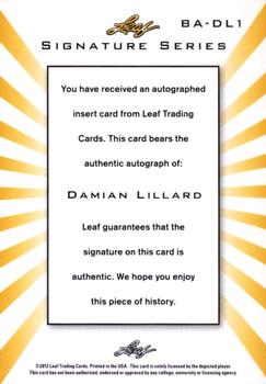 2012-13 Leaf Signature Series #BA-DL1 Damian Lillard Back