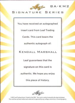 2012-13 Leaf Signature Series #BA-KM2 Kendall Marshall Back