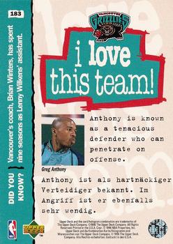 1995-96 Collector's Choice German II #183 Greg Anthony Back