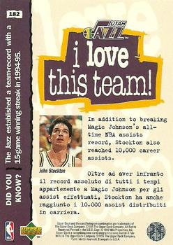 1995-96 Collector's Choice Italian II #182 John Stockton Back