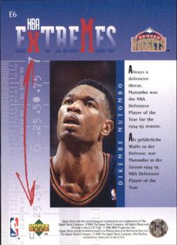 1995-96 Collector's Choice German II - NBA Extremes #E6 Dikembe Mutombo Back