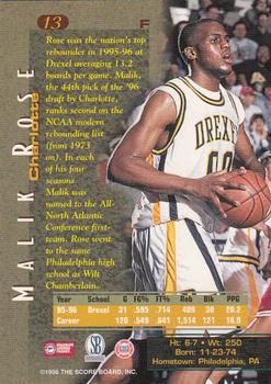 1996 Score Board Autographed #13 Malik Rose Back