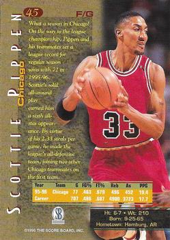 1996 Score Board Autographed #45 Scottie Pippen Back