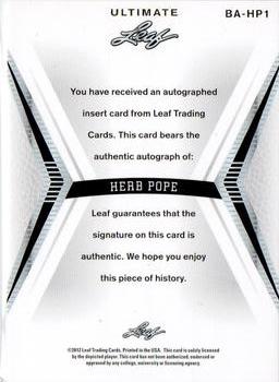 2012 Leaf Ultimate Draft #BA-HP1 Herb Pope Back