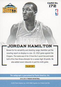2012-13 Panini Threads #172 Jordan Hamilton Back