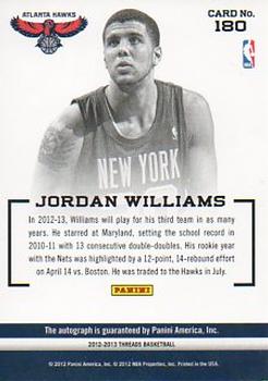 2012-13 Panini Threads #180 Jordan Williams Back