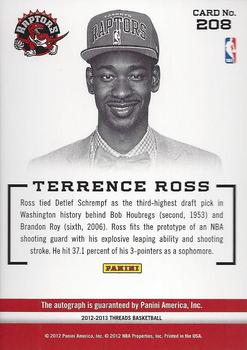 2012-13 Panini Threads #208 Terrence Ross Back