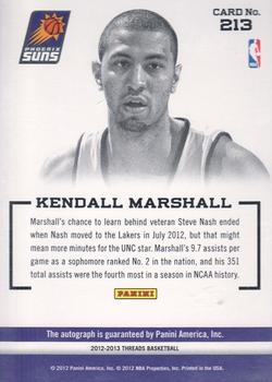 2012-13 Panini Threads #213 Kendall Marshall Back