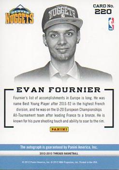 2012-13 Panini Threads #220 Evan Fournier Back