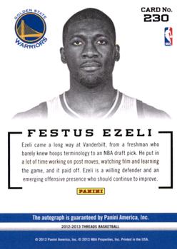 2012-13 Panini Threads #230 Festus Ezeli Back