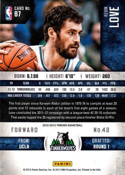 2012-13 Panini Threads #87 Kevin Love Back