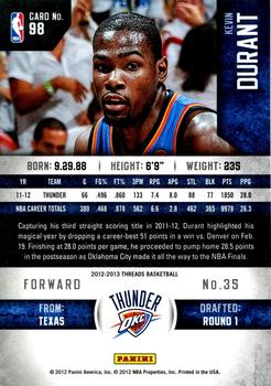 2012-13 Panini Threads #98 Kevin Durant Back