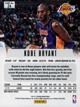 2012-13 Panini Prizm #24 Kobe Bryant Back