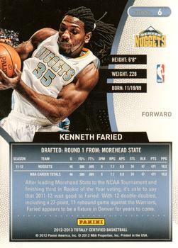 2012-13 Panini Totally Certified #6 Kenneth Faried Back