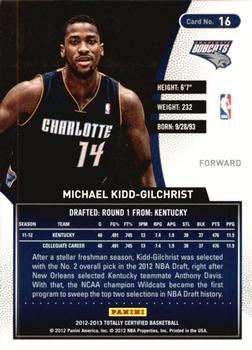2012-13 Panini Totally Certified #16 Michael Kidd-Gilchrist Back