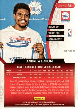 2012-13 Panini Totally Certified #36 Andrew Bynum Back