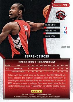 2012-13 Panini Totally Certified #73 Terrence Ross Back