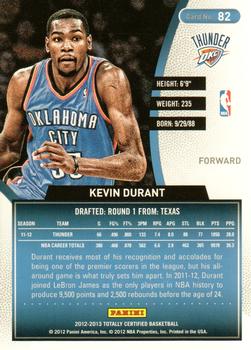2012-13 Panini Totally Certified #82 Kevin Durant Back
