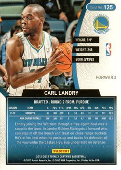2012-13 Panini Totally Certified #125 Carl Landry Back