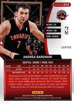 2012-13 Panini Totally Certified #212 Andrea Bargnani Back