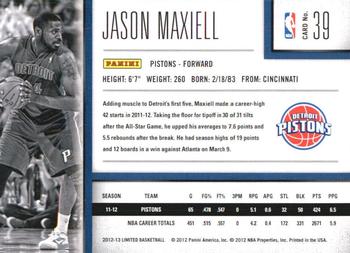 2012-13 Panini Limited #39 Jason Maxiell Back
