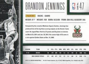 2012-13 Panini Limited #47 Brandon Jennings Back