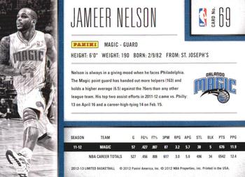 2012-13 Panini Limited #69 Jameer Nelson Back