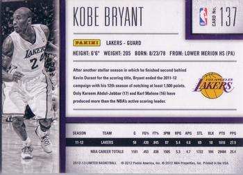 2012-13 Panini Limited #137 Kobe Bryant Back