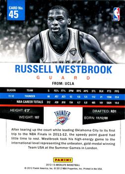 2012-13 Panini Absolute #45 Russell Westbrook Back