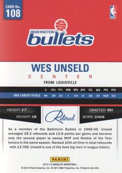2012-13 Panini Absolute #108 Wes Unseld Back