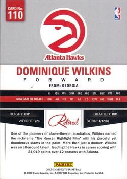 2012-13 Panini Absolute #110 Dominique Wilkins Back