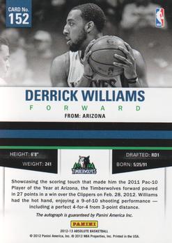 2012-13 Panini Absolute #152 Derrick Williams Back