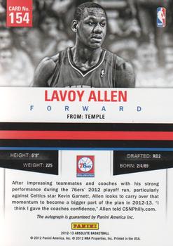 2012-13 Panini Absolute #154 Lavoy Allen Back