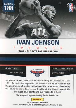 2012-13 Panini Absolute #188 Ivan Johnson Back