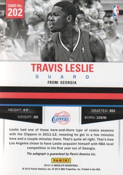 2012-13 Panini Absolute #202 Travis Leslie Back