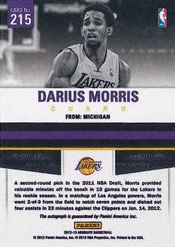 2012-13 Panini Absolute #215 Darius Morris Back