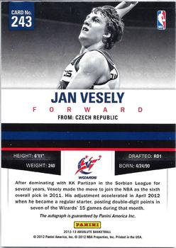 2012-13 Panini Absolute #243 Jan Vesely Back