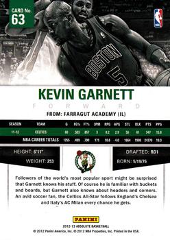 2012-13 Panini Absolute #63 Kevin Garnett Back