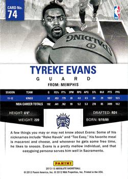 2012-13 Panini Absolute #74 Tyreke Evans Back