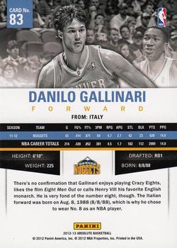 2012-13 Panini Absolute #83 Danilo Gallinari Back