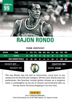 2012-13 Panini Absolute #99 Rajon Rondo Back