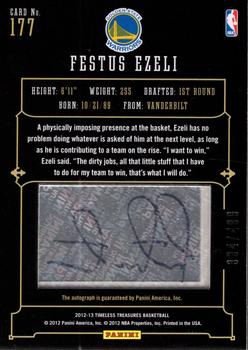 2012-13 Panini Timeless Treasures #177 Festus Ezeli Back