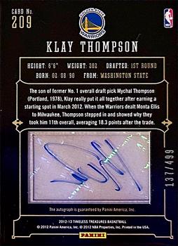 2012-13 Panini Timeless Treasures #209 Klay Thompson Back