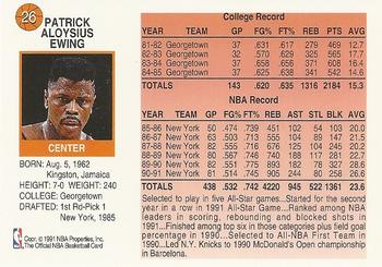 1991-92 Hoops McDonald's #26 Patrick Ewing Back