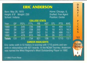 1992 Front Row Draft Picks #1 Eric Anderson Back