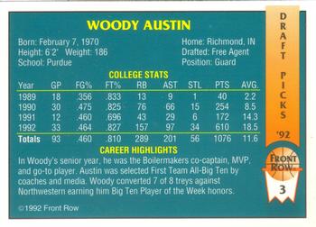 1992 Front Row Draft Picks #3 Woody Austin Back