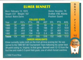 1992 Front Row Draft Picks #6 Elmer Bennett Back