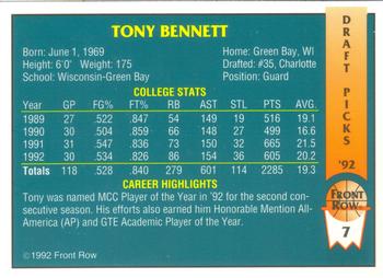 1992 Front Row Draft Picks #7 Tony Bennett Back
